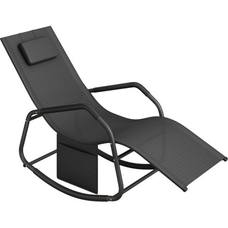 Songmics – Fauteuil à bascule noir d'encre – Chaise longue ergonomique avec appui-tête réglable – Cadre en acier galvanisé – Dimensions 151 x 56 x 90 cm