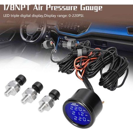 Zoternen Triple affichage de la pression d'air Guage LED Digital Suspension Gauge 0-220PSI avec des capteurs 3PCS 1 / 8NPT (1/4)