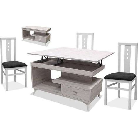 Mesa centro convertible en mesa de comedor acabado blanco artico, 64cm(alto) 113cm(ancho) 58/116cm(largo) (1/2)