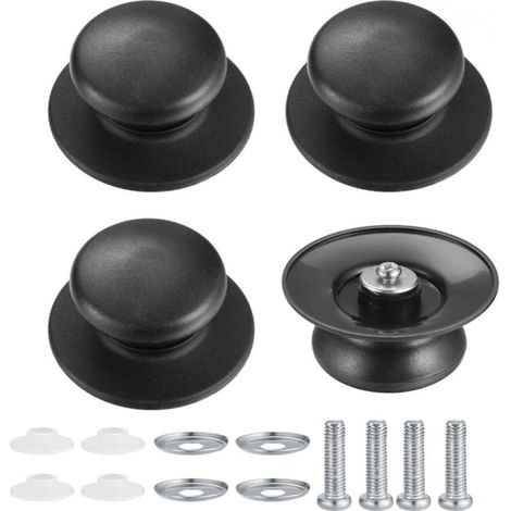 Boutons de couvercle de casserole noirs, lot de 4, boutons de couvercle de casserole, boutons de remplacement universels pour ustensiles de cuisine, couvercles de poignées de remplacement (1/5)