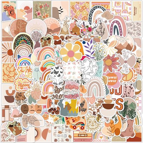 Autocollants - Boho - Lot de 100 - Imperméables - Décoratifs - Mixte (1/4)