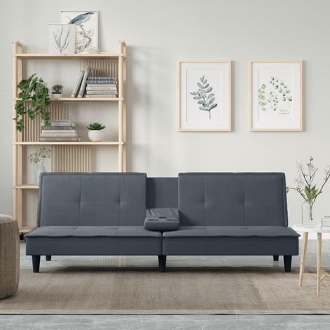 Canapé convertible,Canapé-lit,Clic Clac avec porte-gobelets gris foncé velours -Q1336 (1/5)