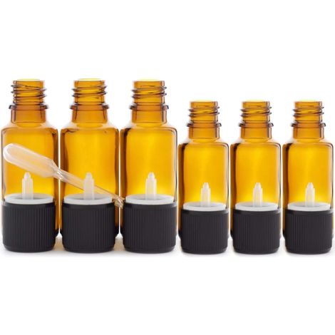 3 fons de 20ml et 3 fons de 10ml en verre ambré DIN 18 avec bouchons codigouttes (1/5)