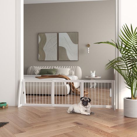 Barrière pour chien antidérapante, autoportante, extensible, cadre en bois, 71-190 x 38,5 x 56 cm, blanche