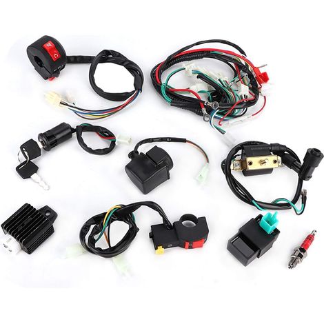 Kit cablaggio completo per ATV quad dirt pit bike da 50-125cc: relè, solenoide, bobina di accensione, raddrizzatore