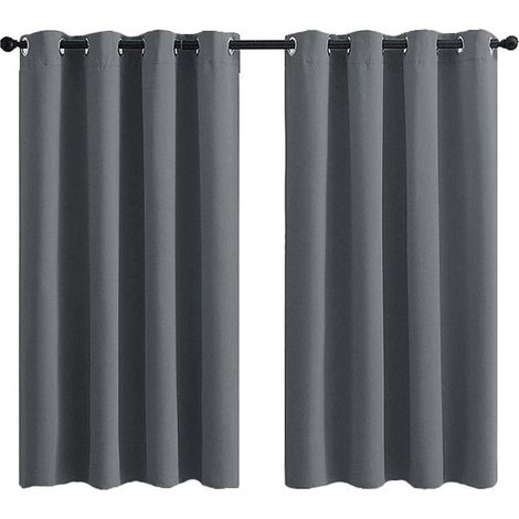 Rideaux occultants pour chambre - Isolation thermique - Double épaisseur avec oeillets - 2 pièces - Noir (1/5)