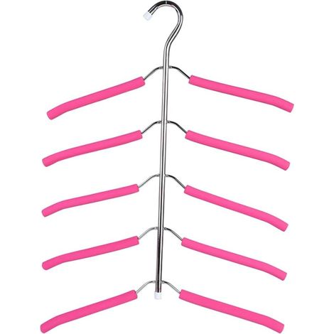 5 In 1 Stainless Steel Metal Non-Slip Sponge Multi-Layer Clothes Hangers Space Saving Multi Hanger Magic Hanger Storage(Pink) (1/5)