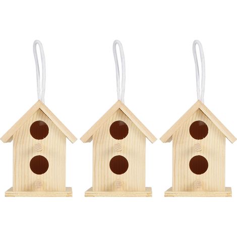 Lotto di 3 casette per uccelli in legno – innovative – sospese – nidi artificiali non rifiniti da dipingere – giardino esterno