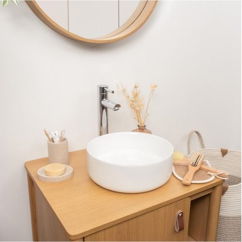 Lavabo sobre encimera redondo de cerámica blanca MII de 30 cm