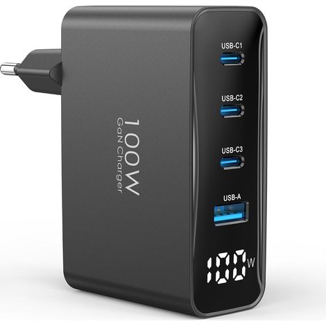 Chargeur USB C 100W, 4 Ports Chargeur Rapide à avec indicateur LED  Prise USB C Multiport pour 17/16/15 Pro Max, pour MacBook Air/Pro, pour Galaxy S25/S24/S23 et iPad, pour Pixel 10/9/8 (1/5)