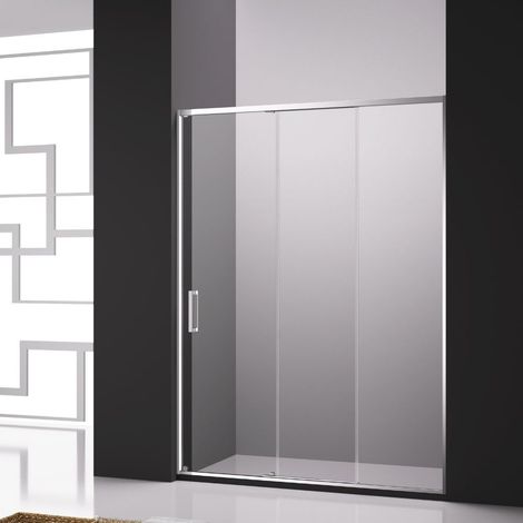 Paroi de douche avec 1 panneau fixe + 2 panneaux coulissants - 120 cm - Poignée à gauche - Transparente (1/4)