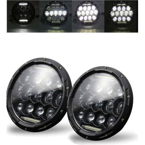 2er-Set universelle 7 Zoll (18 cm) LED/Halogen-Scheinwerferlampen, 12–24 V, Abblend- & Fernlicht, mit weißem DRL (Tagfahrlicht),