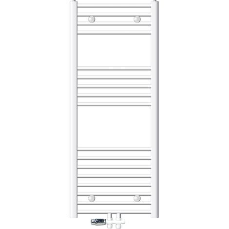 ECD Germany Radiador De Baño Conexión Central 500 x 1200 mm Blanco Curvado Con Juego De Conexión Al Suelo Termostato Calefactor Calentador Secador De Toallas (1/5)