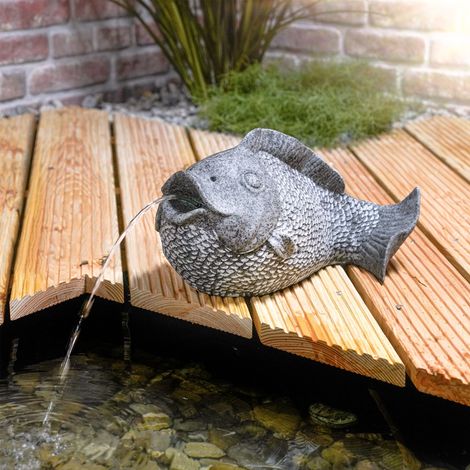 esotec Wasserspeier mit Solarpumpe FISCH  Teichfigur Gartenfigur H=22cm 101665