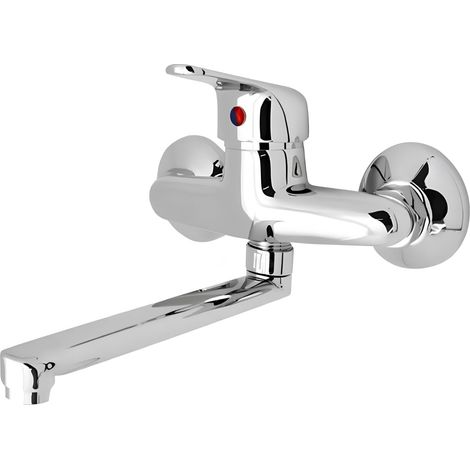 Mitigeur robinet mural série Tapy monocommande eau chaude froide chrome brillant évier cuisine (1/5)
