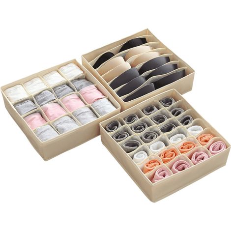 Boîte de rangement pour tiroir de placard avec séparateurs pour sous-vêtements, lot de 3, pour lingerie, soutiens-gorge et sous-vê (1/5)
