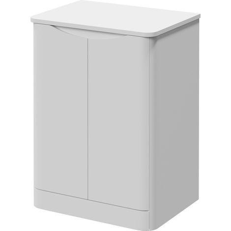 Vela Satin White 600mm Floor Standing 2 Door Vanity Unit for Countertop Basins
