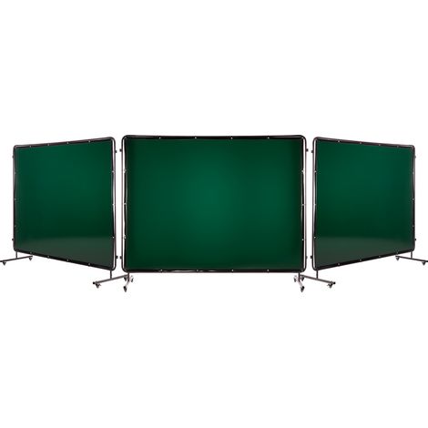 VEVOR Ecran de Soudage 3 Panneaux Rideau de Soudage avec Cadre 1,74 x 2,34 m Ecran Protection Soudure Mobile Vinyle Ignifuge 12 Roulettes, Protection UV 6 Niveaux, pour Atelier, Industrie, Vert Fonce