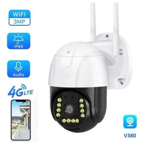 4G Caméra de Surveillance Extérieure, 360° PTZ Caméra IP avec Suivi Automatique,Camera 4G Détection Humaine Vision Nocturne Couleur Enregistrement Suivi Auto Sécurité Maison