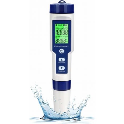 Electronic PH Tester, 5 in 1 Swimming Pool Water Tester with Backlight, PH/TDS/EC/Salinity/Temperature with ATC, High Precision PH Meter with 0.01 Resolution, for Drinking Water, Aquarium, Spas (1/5)