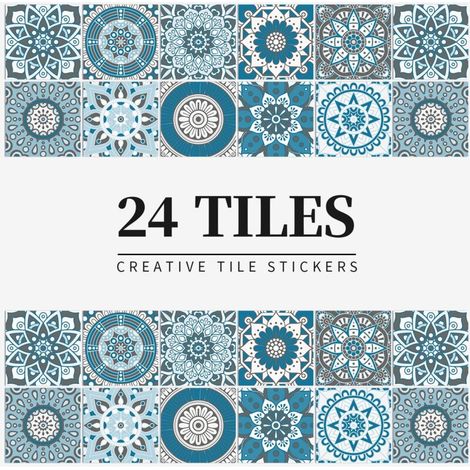24 Pièces Stickers de Carreaux 20×20cm Autocollant Carrelage Cuisine Étanche Stickers Muraux Carrelage Autocollant Mural Cuisine de Style Marocain pour Déco Maison Salle de Bain,Bleu (1/4)
