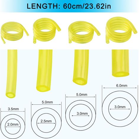 4 Pièces 1m 2x3.5/2.5x5/3x5/3x6 mm Tuyaux d'Essence, Tuyaux d'huile Transparent Jaune, pour Tondeuse, Tondeuse à Gazon, PVC Tuyau, Tuyau D'huile (1/5)