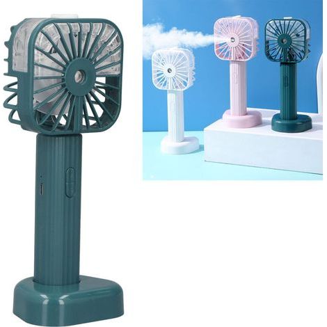 Ventilateur portable rechargeable USB avec fonction spray et base intégrée, couleur verte, fabriqué en ABS (1/5)