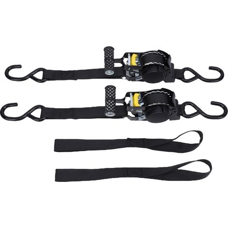 Cinghie a cricchetto autoavvolgenti 2,5 cm x 3,6 m – Resistenza alla rottura 680 kg – Confezione da 2 con anelli morbidi da 38 cm – Per auto, moto, rimorchio, portapacchi
