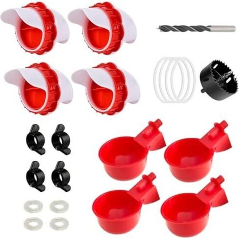 Lot de 4 mangeoires automatiques pour poules avec 4 abreuvoirs automatiques sans déchets - Distributeur de nourriture pour poules - Bricolage - Anti-rats - Abreuvoir automatique pour (1/5)