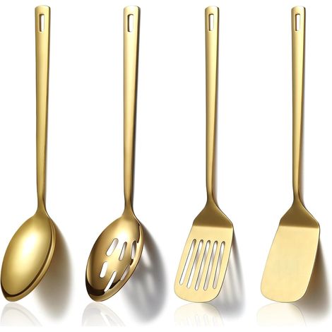 Set de 4 ustensiles de cuisine, acier inoxydable plaqué titane or, conception moulage tout-en-un, lave-vaisselle sûr, pour cuisson quotidienne (1/5)
