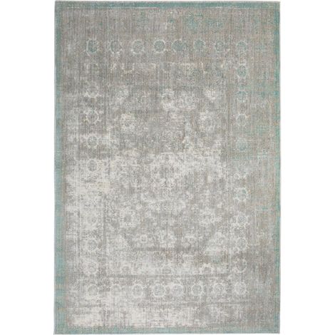 Tapis salon et chambre 133x190 gris et bleu rectangle tissé motif abstrait BELANO (1/4)