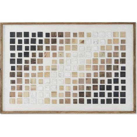 Tableau Abstrait en bois recyclé aux tons naturels - Mix de bois recyclé naturel blanc et multicolore (1/4)