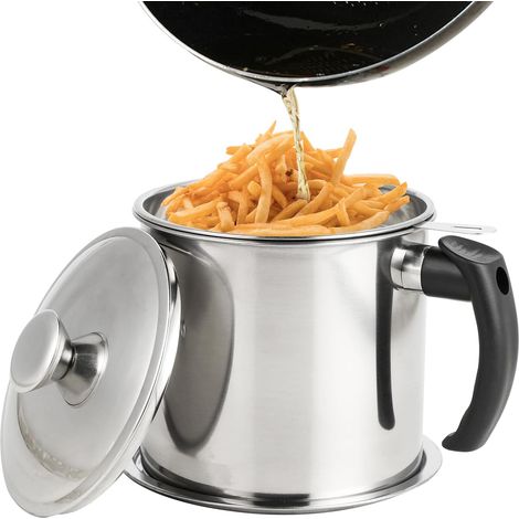 Filtre huile friteuse 1,3L - avec coperchio antipolvere, panier et réservoir antidérapant - idéal pour filtrer et séparer l’huile dans les réservoirs de graisse de cuisine (1/5)
