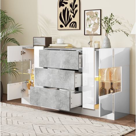 MEUBLIV Buffet 140 x 35 x 75 cm blanc et gris – éclairage LED 16 couleurs (1/5)