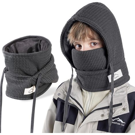 Kinder Sturmhaube mit Kapuze, Thermo Fleece, winddicht, warm, 4-10 Jahre, Dunkelgrau (1/5)