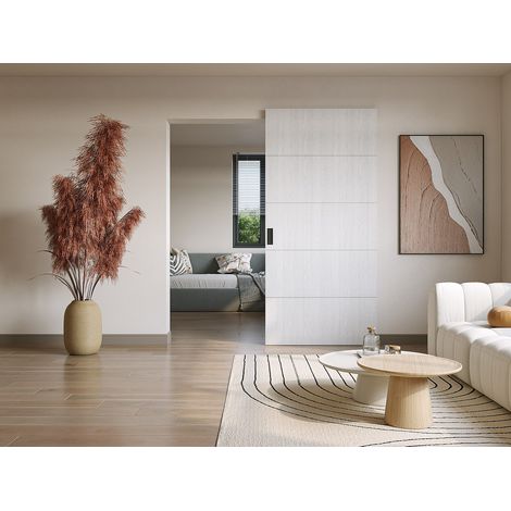 Porte coulissante en bois et MDF avec rail invisible - Blanc - 83 x 210 cm - SOMIRI (1/4)