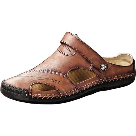 Sandali casual da uomo in pelle, sandali estivi da passeggio da uomo, comode ciabatte da spiaggia da uomo, scarpe da esterno alla moda, sandali da acqua leggeri e regolabili