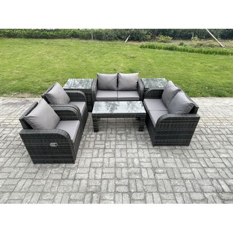 Fimous 7 Stück Polyrattan Gartenmöbel Set Rattansofa, Tisch und Sesseln Gartentisch Terrassenset (1/5)