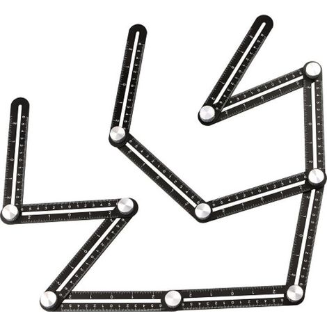 Règle de mesure multi-angle pour carrelage - Outil d'angle noir - Pochoir d'angle en alliage d'aluminium - 12 outils latéraux - Convient pour la menuiserie, les carreaux de céramique