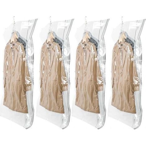 ALLIANDIS Lot de 4 Sacs de Rangement sous Vide Suspendus pour Vêtements, 135x70cm, Housse sous Vide pour Costumes, Manteaux, Vestes