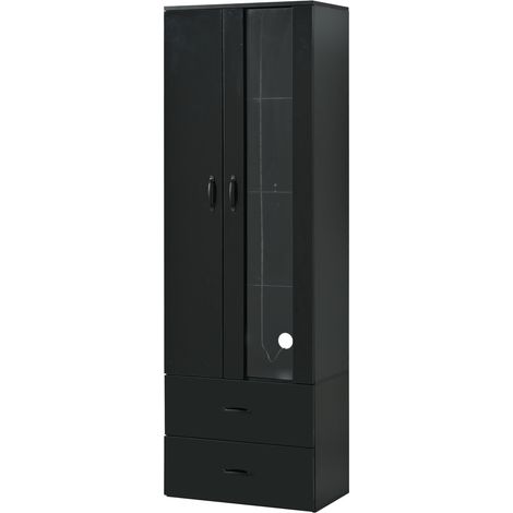 Vitrina LED de suelo negra 60 x 35 x 182,5 cm con 2 puertas y 2 cajones (1/5)