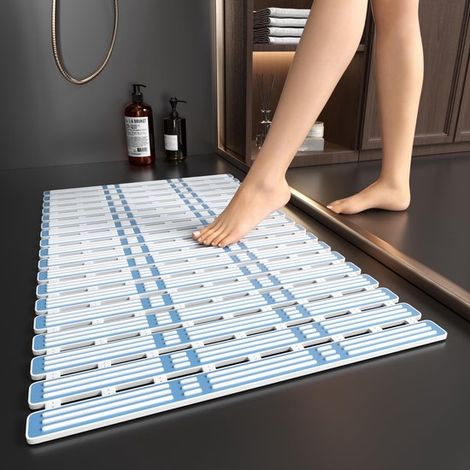 Alfombrilla antideslizante para ducha de 68x40 cm, libre de BPA y látex, color azul (1/5)