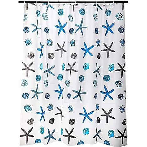 Rideau de douche translucide imperméable et écologique à motif étoile de mer (59", 70,86") (1/3)