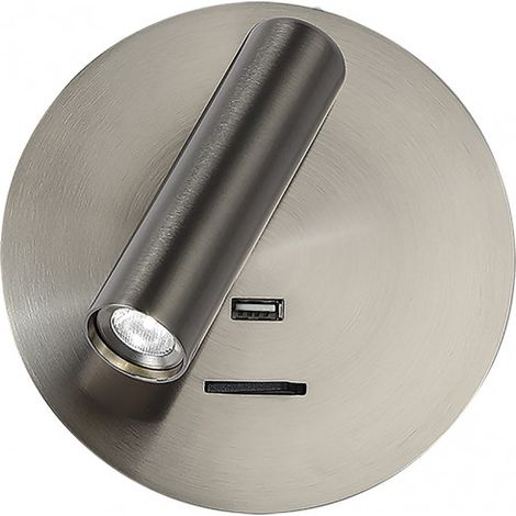 FABRILAMP 171561R03  Lampada da parete 3w 4000k Giotto Tonda Nichel Porta Usb 150lm C/interruttore 14x14x12cm Orientb