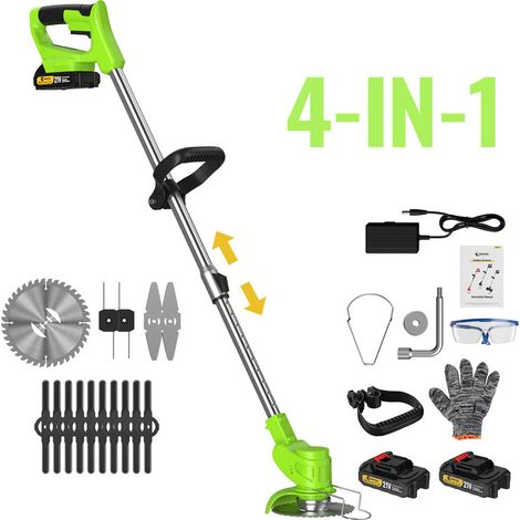 Coupe-bordure à batterie 21V avec 2 batteries 2.0Ah – Moteur 650W – Coupe jusqu'à 20 mm – Tête rotative 45° – Outils de jardin