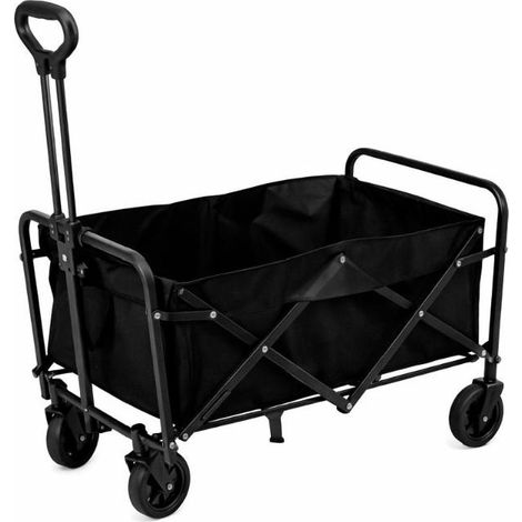 PROGARDEN carro plegable negro 60 l , Carro plegable negro de 60 litros, diseñado para facilitar el transporte de cargas en la playa, camping, compras y diferentes actividades al a
