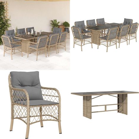 9-tlg. Garten-Essgruppe mit Kissen Beigemischung Poly Rattan - Gartentisch - Gartenstuhl - Gartenmöbelset - Outdoor Möbel - Rattan Gartenmöbel - Home & Living (1/5)