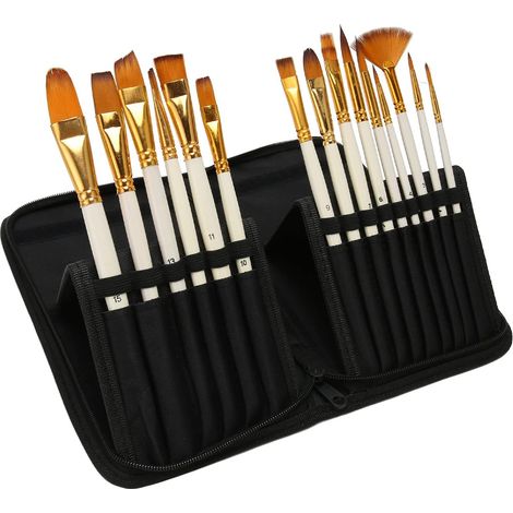 Ensemble de 18 pinceaux à Peinture, pinceaux à Peinture Acrylique, Poils en Nylon, Manche en Bois, virole en métal, pinceaux d'artiste largement utilisés pour Le Dessin (Poignée Blanche) (1/5)