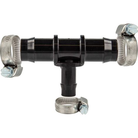 tecuro Schlauchverbinder T-Stück Ø 22 x Ø 14 x Ø 22 mm, mit Edelstahlschlauchschellen - Nylon schwarz (1/3)