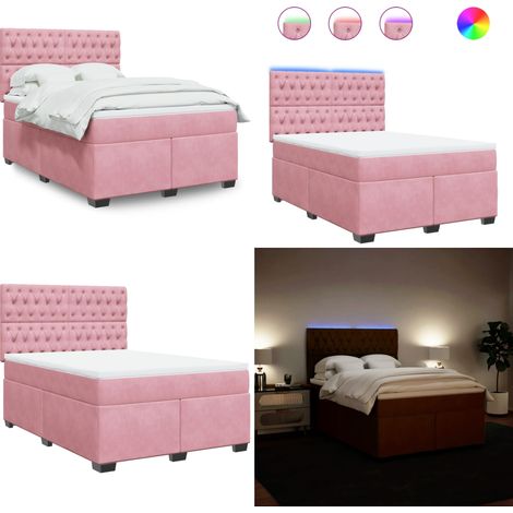 vidaXL Boxspringbett mit Matratze Rosa 140x200 cm Samt (1/5)